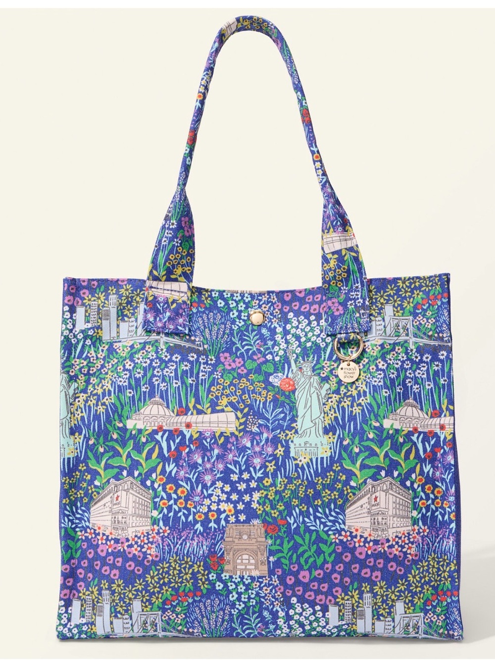 Macy's Purple Floral Cityscape Tote with Charm